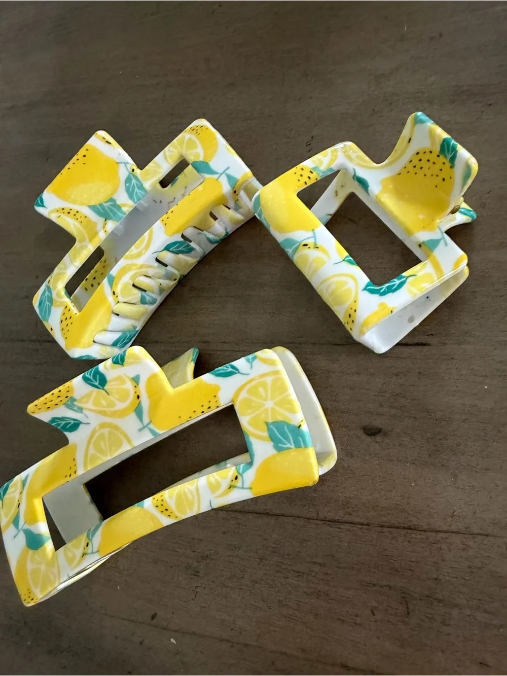 Lemon Print Hair Claw Clips - Yellow & Teal